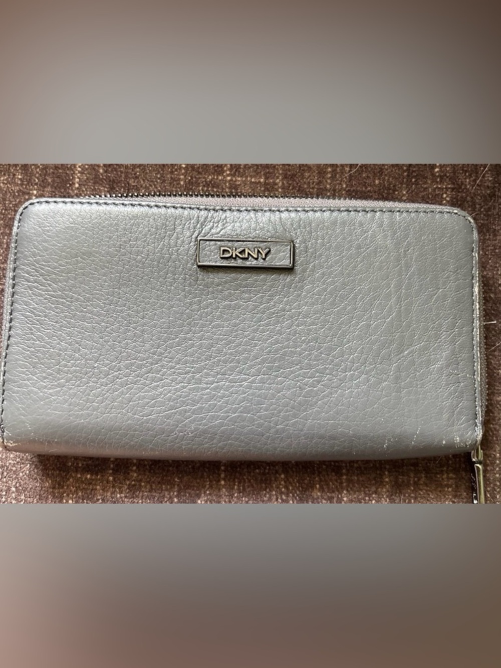 DKNY Metallic Silver Pebbled Leather Wallet